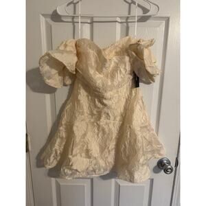 NWT Lulu's Humble Heart Cream Jacquard Off-the-Shoulder Mini Dress Sz: XS